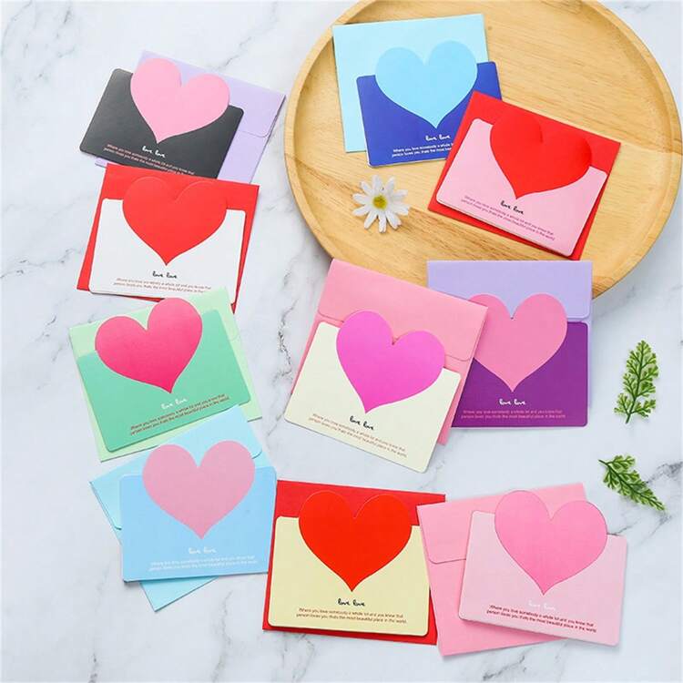 10pcs Random Color Valentine's Day Greeting Cards Set - Holiday & New Year Theme Design, Suitable For Valentine's Day, Party, Wedding Card Seasons Blessings - Random Color - View 2