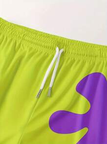 AICJ 1pc Men Polyester Casual Shorts Sleep Bottoms - Regular Fit, Non-Stretchy Woven Fabric, Drawstring Waistband, Pockets, Quick-Drying, Cartoon Floral Pattern, Suitable For Outdoor, Beach, Travel - Spring/Summer Sleep Shorts