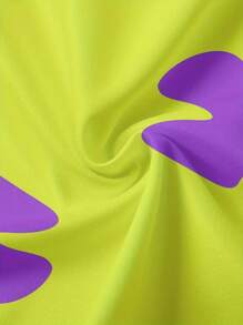 AICJ 1pc Men Polyester Casual Shorts Sleep Bottoms - Regular Fit, Non-Stretchy Woven Fabric, Drawstring Waistband, Pockets, Quick-Drying, Cartoon Floral Pattern, Suitable For Outdoor, Beach, Travel - Spring/Summer Sleep Shorts