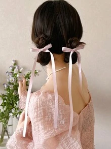 10 件装芭蕾舞者风格蝴蝶结长款设计发夹，时尚百搭辫子夹发夹发饰 - 彩色 - 查看 4