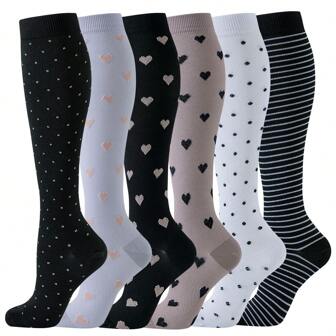 1/6 双女士压缩袜，及膝运动袜，卡通护士小腿袜