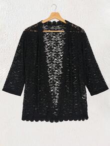 Yukiwi 女式纯色蕾丝拼接优雅休闲前开襟大衣