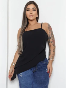 Asymmetrical Layered Strapless Blouse - màu đen - Xem 1