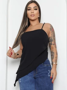 Asymmetrical Layered Strapless Blouse - màu đen - Xem 3