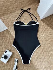 Swobodny, wakacyjny, spaghetti z ramiączkami, czarno-biały kontrast, przezroczysty, seksowny, damski, jednoczęściowy strój na lato