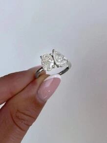 1件極簡橢圓珍珠戒指，精緻女士婚禮珠寶，鑲嵌奢華鋯石，優雅飾品，婚戒，新娘飾品，訂婚戒指，承諾戒指，送給愛人的禮物 - 梨形橢圓戒指 - 查看 5