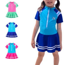 Baby Girl Bikini Swimsuit With UV50+ Protection And Skirt - 水鴨藍 - 查看 1