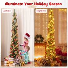 8 FT Pre-Lit Artificial Christmas Tree Slim Pencil Xmas Tree With 591 Branch Tips Christmas Decorations Home Christmas Gifts Christmas Decor - US A Type Plug(110-127V) - View 5