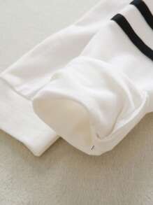 Tween Boy Polo Collar Casual Loose Shirts, British Style Long Sleeve T-Shirts, Fashionable Spring Autumn Tops - White - View 6