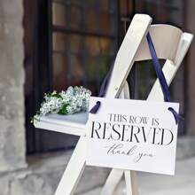 Reserved Row Banners For Wedding Ceremony Or Events - Blank Font On White Linen Cardstock Paper With Black Satin Ribbon Gifts Birthday Graduation Birthday Decorations Party Decorations Bachelorette Summer Beach Back To School School Supplies Room Decor - Multicolor - View 4