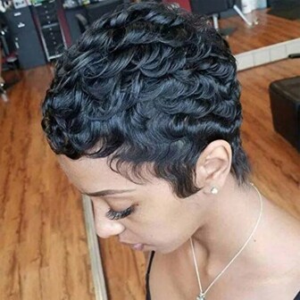 Short Pixie Wigs For Black Women Short Black Curly Pixie Wigs Synthetic Hair Wigs For Black Women Natural Wavy Black Pixie Cut Wig Short Curly Layered Pixie Wig For Women
