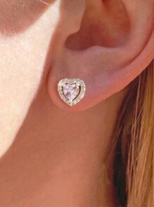 Winglove 1pc/Set 925 Sterling Silver Heart-Shaped Full Diamond Necklace, Ring, Earrings Jewelry Set, Elegant Gift For Women, Valentine's Day - Silver - View 5