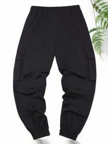New Spring Autumn Men Cargo Pants, Graphic Print, Elastic Waist Drawstring, Casual Sports Travel Outdoor Camping Ankle Pants - Black - View 4