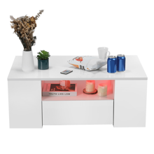OYAJIA Couchtisch mit Stauraum, Weiß Couchtisch mit LED Lichtern, Couchtisch für Wohnzimmer Rechteckiger Mitteltisch mit 2 Schubladen und 6 offenen Regalen, Home Office Möbel