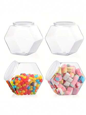 1/2/4 Piece 30/70 Oz Hexagonal Candy Jar With Lid - Polished Metal Finish For Wedding Favors, Graduation Season, Christmas, Valentine's Day, Easter, Candy Jars, And Thanksgiving - Ideal Summer Snack, Fall Cookie, And Gift Storage Containers