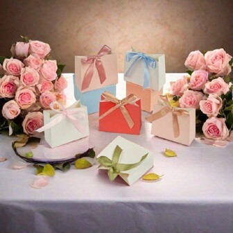 20 pezzi Set di sacchetti regalo in carta (inclusi nastri), bomboniere per matrimoni, scatole di caramelle per feste da sposa, adatti per Natale, Capodanno, feste di compleanno, scatole regalo minimaliste per caramelle