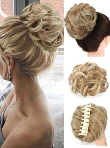 Chignon synthétique en désordre avec pince à cheveux. Rallonges de queue de cheval bouclée et ondulée. Accessoires pour chouchou et chignon pour femmes. Pièce de chignon en désordre synthétique avec pince à cheveux. Chignons ébouriffés, rallonges de cheveux bouclés et faux chignons pour femmes