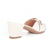 Women's Mule Clogs Pointed Toe Low Thick Heel Patent Leather - trắng - Xem 4