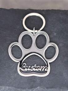1PC A Special Stainless Steel Paw Keychain - Personalized Engraved Dog Paw Print Pendant Keychain With Ring Buckle - Cute Animal Pattern Accessory - Multicolor - View 4