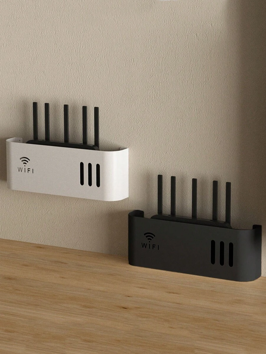 1pc WIFI Router Plastic Storage Box, Wall-Mounted No Drilling Required, Suitable For Wall Or Desktop - Multicolor - View 1
