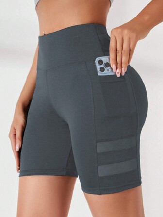 女式高腰收腹瑜伽短裤，带口袋，性感紧身提臀健身短裤，夏季运动压缩紧身短裤
