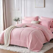 5/7-Piece Solid Colour Checkered Bed Comforter Sets Queen - Soft Microfiber, Lightweight, All-Season, Twin/Full/Queen/King Size Bed In A Bag, Quilt Set With Breathable Fabric And Easy Care,Summer Bedding Set ,Ideal Gift.