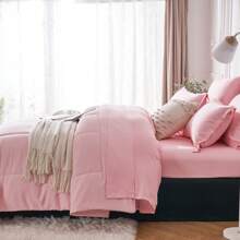5/7-Piece Solid Colour Checkered Bed Comforter Sets Queen - Soft Microfiber, Lightweight, All-Season, Twin/Full/Queen/King Size Bed In A Bag, Quilt Set With Breathable Fabric And Easy Care,Summer Bedding Set ,Ideal Gift.