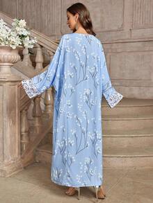 Geometric Print V-Neck Batwing Sleeve Patchwork Dress - Multicolor - View 3