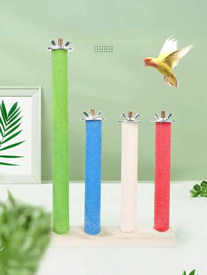 1pc Parrot Colorful Sandblasted Perch, Available In Multiple Lengths (10cm, 15cm, 20cm, 25cm, 30cm), Comes With Screw For Bird Claw Filing Perch, Parrot Perch, Parrot Toy, Bird Supplies, Bird Cage Accessory, Random Color