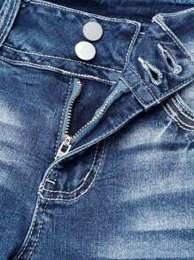 Women's Ombre Ripped Flare Leg Jeans, Fashion CasualButton Pocket Denim Trousers For Daily Outdoor Wear,Ladies Bottoms For Spring & Fall - Rửa trung bình - Xem 5