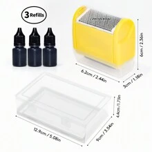 Conjunto de carimbos de proteção contra roubo de identidade, carimbo de bloqueio de endereço, redação de correspondência confidencial, usado para ocultar informações pessoais - tinta amarela fácil de usar e recarregável, inclui caixa de armazenamento (frasco de tinta com tampa), volta às aulas, material escolar