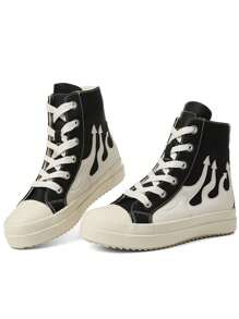 Women's Lace-Up Platform Ankle Boots Fashion Flame Mixed Colors Thick Bottom Casual Comfortable Sporty Sneakers Woman - màu đen - Xem 1