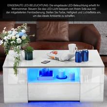 OYAJIA Couchtisch mit Stauraum, Weiß Couchtisch mit LED Lichtern, Couchtisch für Wohnzimmer Rechteckiger Mitteltisch mit 2 Schubladen und 6 offenen Regalen, Home Office Möbel