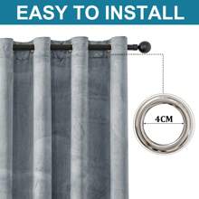 CYCMACO 2 Piece Velvet Indoor Curtains, Modern Bedroom Blackout Curtains With Eyelets, Cold Insulating Thermal Curtain For Living Room Lounge Children's Room - 銀色 - 查看 6