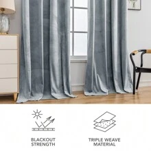 CYCMACO 2 Piece Velvet Indoor Curtains, Modern Bedroom Blackout Curtains With Eyelets, Cold Insulating Thermal Curtain For Living Room Lounge Children's Room - 銀色 - 查看 8