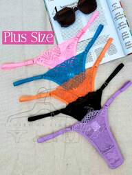 Kit 5 Calcinhas Plus Size Fio Duplo com Renda Alças Reguláveis String Lingerie Feminina Moda