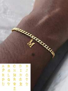 Vintage Cuban Link Initial A-Z Alphabet Bracelet, Unisex Stainless Steel Non-Fading Personalized Fashionable Bracelet, Christmas, New Year, Valentine's Day Holiday Gift