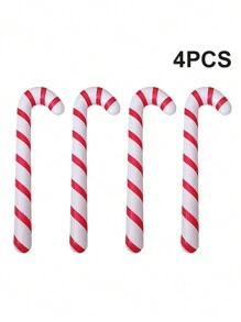 4 piezas Bastones de caramelo gigantes inflables de Navidad, decoración de novedad Xmas Candy Cane Stick para fiesta de Año Nuevo, Navidad - Rojo - Ver 4