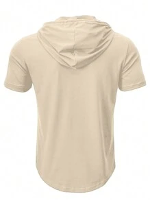 FEIAO Men's Retro Vintage Coin Style Hoodie Short Sleeve Solid Color T-Shirt, Men's Sports Fitness Streetwear Outdoor Versatile All Season - Beige - View 2