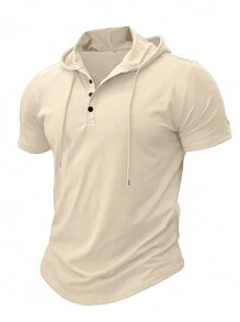 FEIAO Men's Retro Vintage Coin Style Hoodie Short Sleeve Solid Color T-Shirt, Men's Sports Fitness Streetwear Outdoor Versatile All Season - Beige - View 4