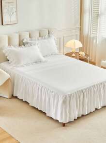 1件白色和黑色水洗荷叶边床裙 - 白色 - 查看 1