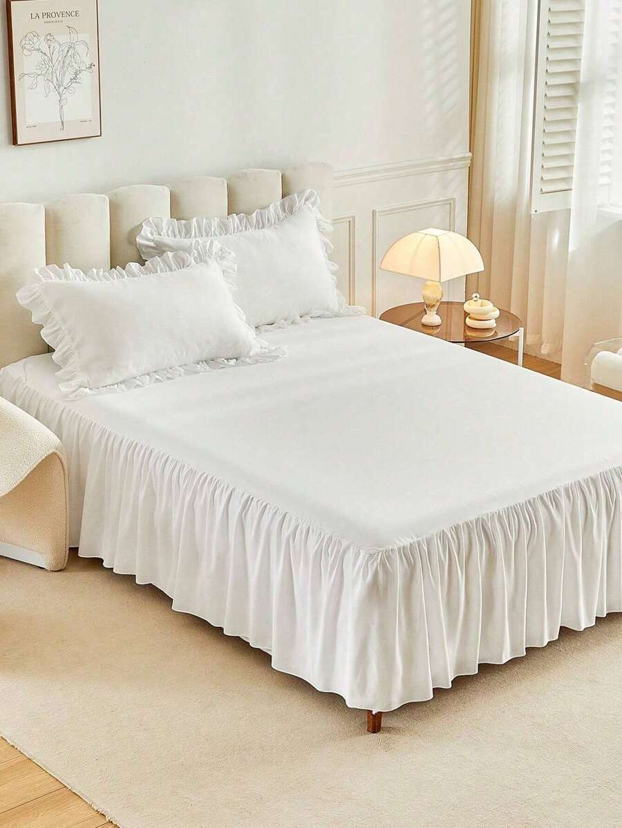 1件白色和黑色水洗荷叶边床裙 - 白色 - 查看 1