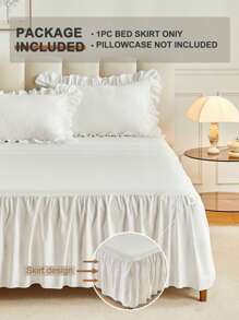 1件白色和黑色水洗荷叶边床裙 - 白色 - 查看 3