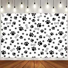 1pc Black White Bone Dog Cat Paws Photography Backdrops 59.1*39.4/82.7*59.1/106.3*70.9 Inches Party Banner Wedding Birthday Photo Background Indoor Outdoor Newborn Shower Decoration Supplies