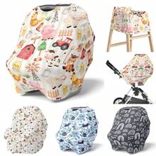 1pc Farmhouse Style Printed Multipurpose Baby Car Seat Cover, Stroller Cover, Nursing Cover, Basket Cover