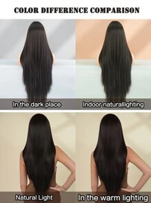 7JHH WIGS Extra Long Straight Natural Black Wig With Bangs,Super Long Natural Layered Wigs High Quality Soft Synthetic Fiber Straight Hair Wig For Women Fashion Daily School Use 34 Inch - 自然黑 - 查看 6