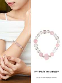 VE 1 Stück hochwertiges Sterling Silber Armband mit natürlichen Kristallen, kombiniert rosa Quarz und weißen Quarz, sanfte und elegante Farbe, symbolisiert Liebe und Reinheit. Seine sanfte Energie kann zwischenmenschliche Beziehungen und persönliche Ausstrahlung verstärken, was es zu einer tollen Wahl für Geschenke oder den Eigenbedarf macht. Die Schmuckfarbe ist zufällig.