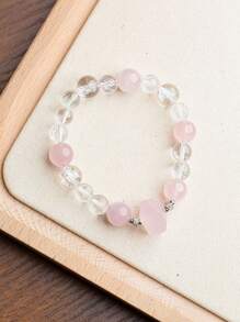 VE 1 Stück hochwertiges Sterling Silber Armband mit natürlichen Kristallen, kombiniert rosa Quarz und weißen Quarz, sanfte und elegante Farbe, symbolisiert Liebe und Reinheit. Seine sanfte Energie kann zwischenmenschliche Beziehungen und persönliche Ausstrahlung verstärken, was es zu einer tollen Wahl für Geschenke oder den Eigenbedarf macht. Die Schmuckfarbe ist zufällig.