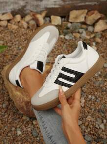 Women's Geometric Pattern Patchwork Element Casual Sport Shoes, Modern Stylish For Outdoor, Street, Campus, Versatile