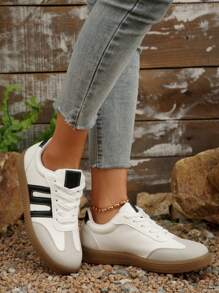 Women's Geometric Pattern Patchwork Element Casual Sport Shoes, Modern Stylish For Outdoor, Street, Campus, Versatile